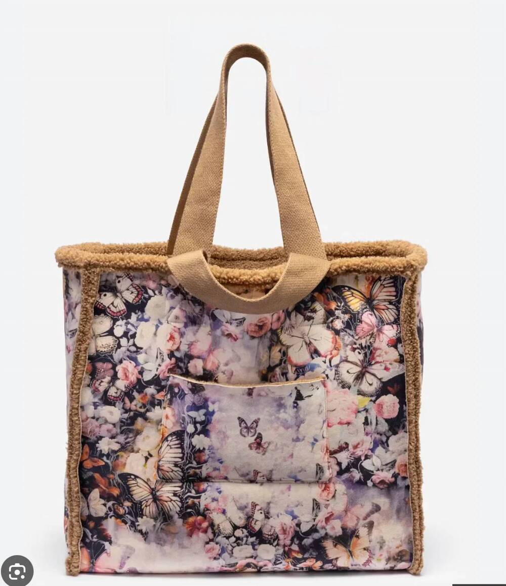 NEW JOHNNY WAS zaira faux suede butterfly tote bag in beige